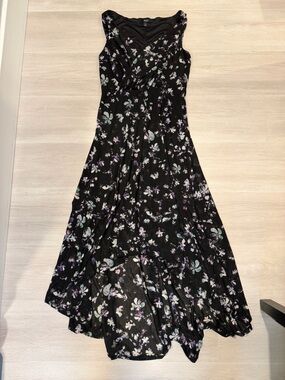 Simply Vera Vera Wang Black Floral high low Dress with Purple and Teal Accents